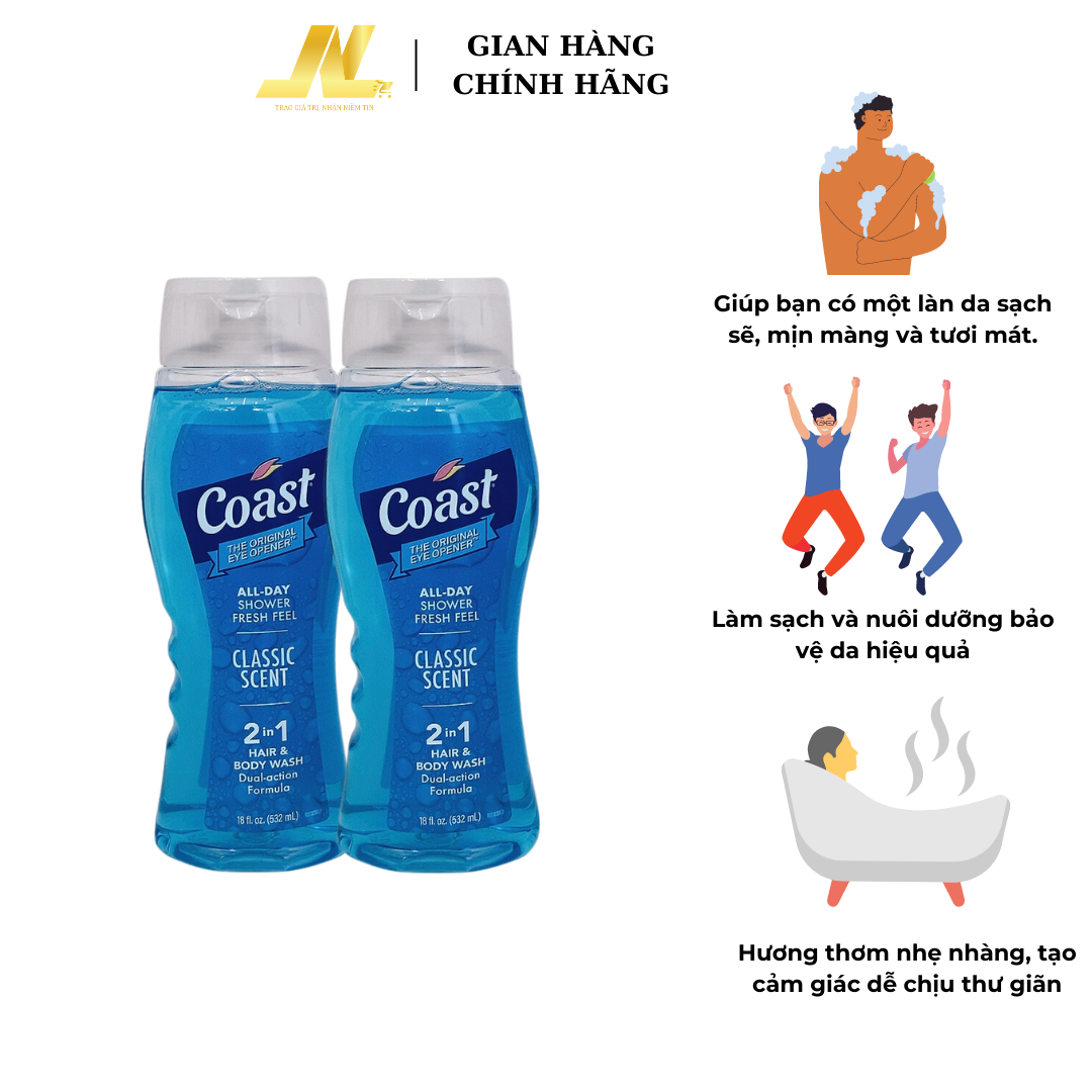 Sữa tắm gội coast nam 2in1 946ml và 532ml
