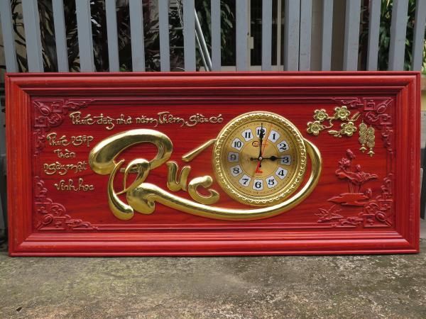 Tranh đồng hồ gỗ hương cao cấp dát vàng