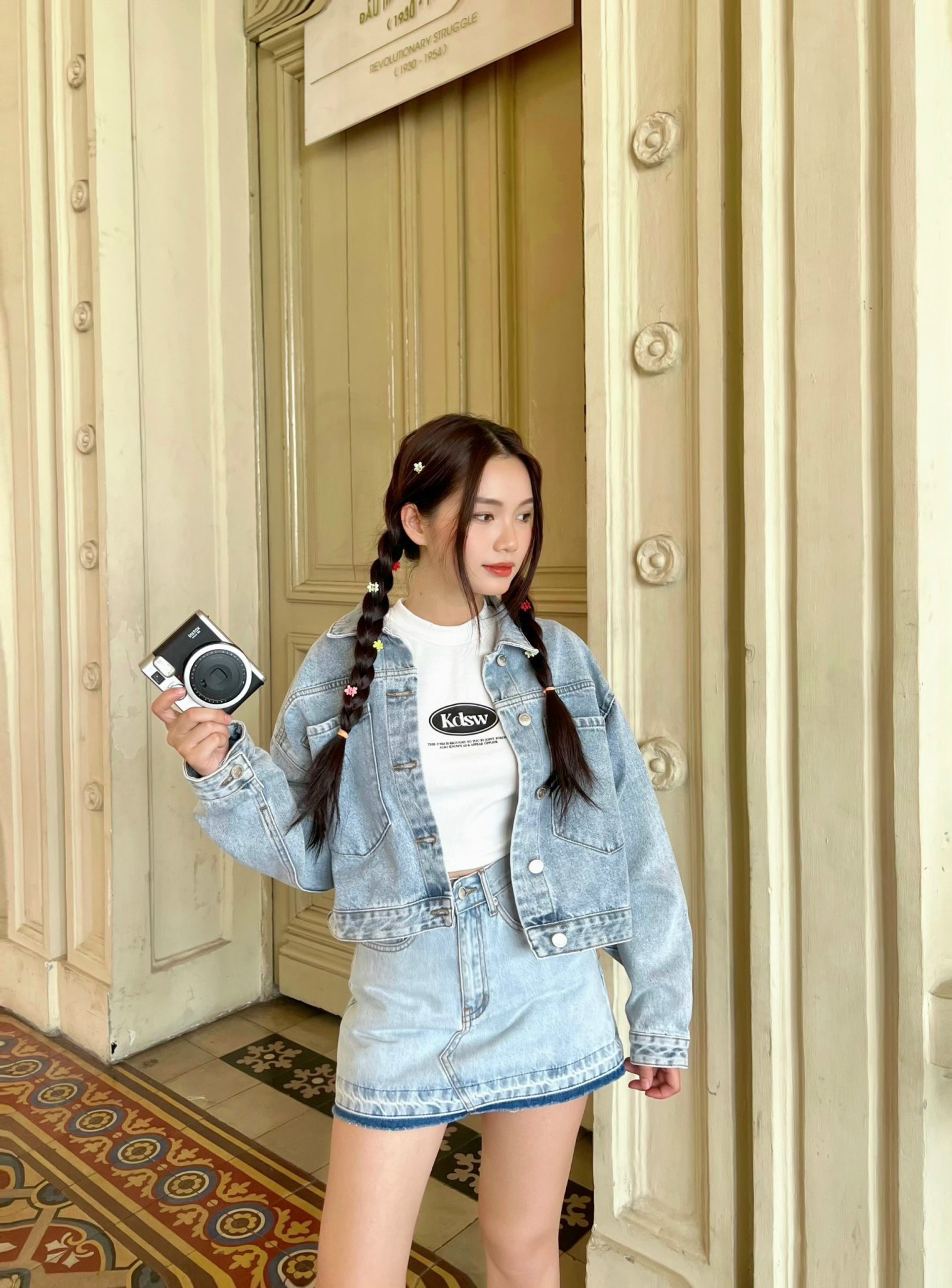 Kido chân váy jean ngắn wash jean skirt