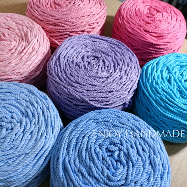 1 met Cotton rope knotted macrame hot colors 3 twist 5mm