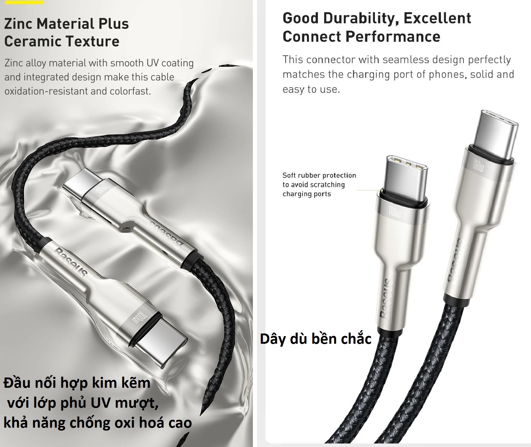 Cáp sạc C to C 100W Baseus Cafule Series Metal Data Cable (1m/ 2m)