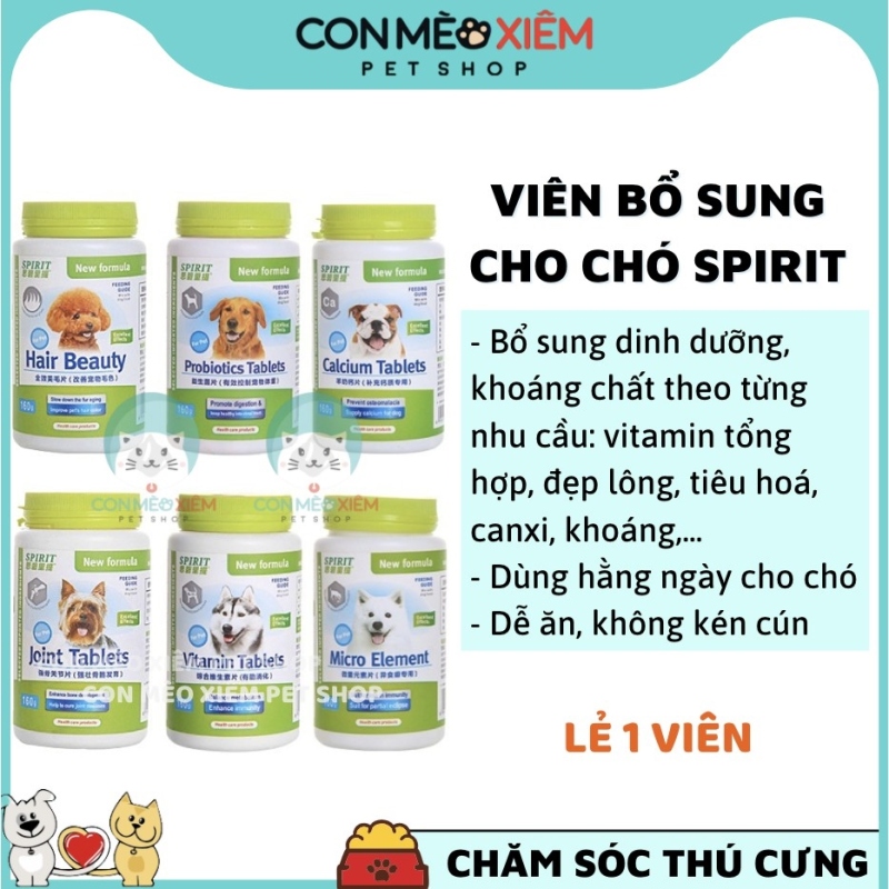 ❀✈ vn017 Viên bổ sung cho chó Spirit canxi vitamin dưỡng lông da cún dinh dưỡng tiêu hoá khớp xương vi lượng Con Mèo Xiêm