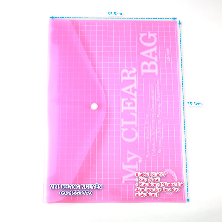 Bìa Nút My Clear Khổ A4/F4 - Xấp 12 Cái (Tùy Chọn Màu)