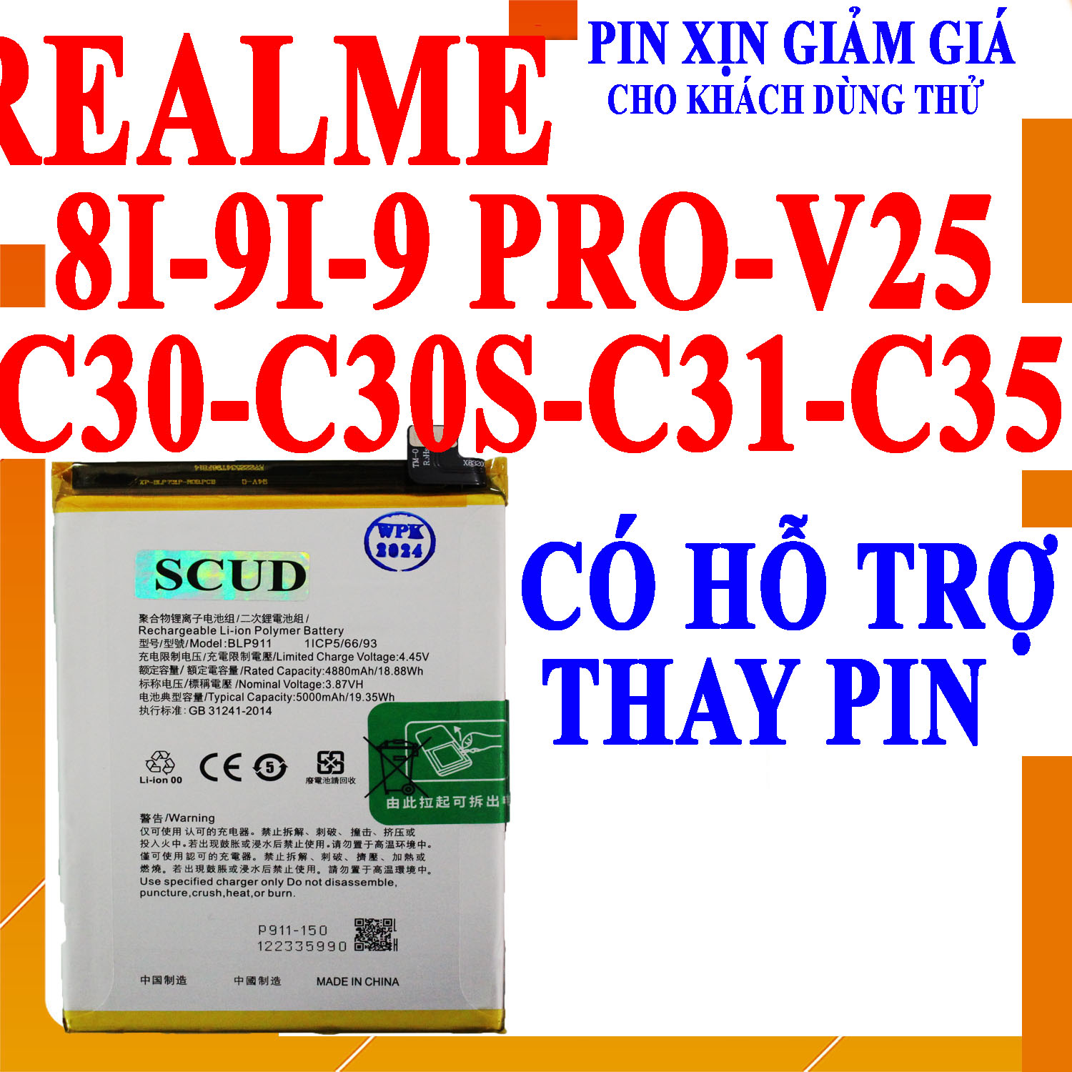 Pin Scud cho Realme 8i/C30/C30S/C31/C35 BLP877 5000mAh