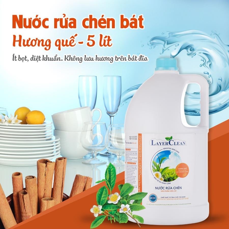 Nước rửa bát hữu cơ HƯƠNG QUẾ Layer Clean 5L