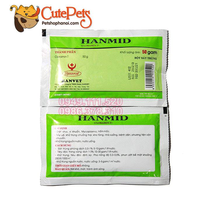 [HOÀN TIỀN 10%]Bột sát trùng Hanmid 50g Cloramin-T Dành cho thú cưng - CutePets