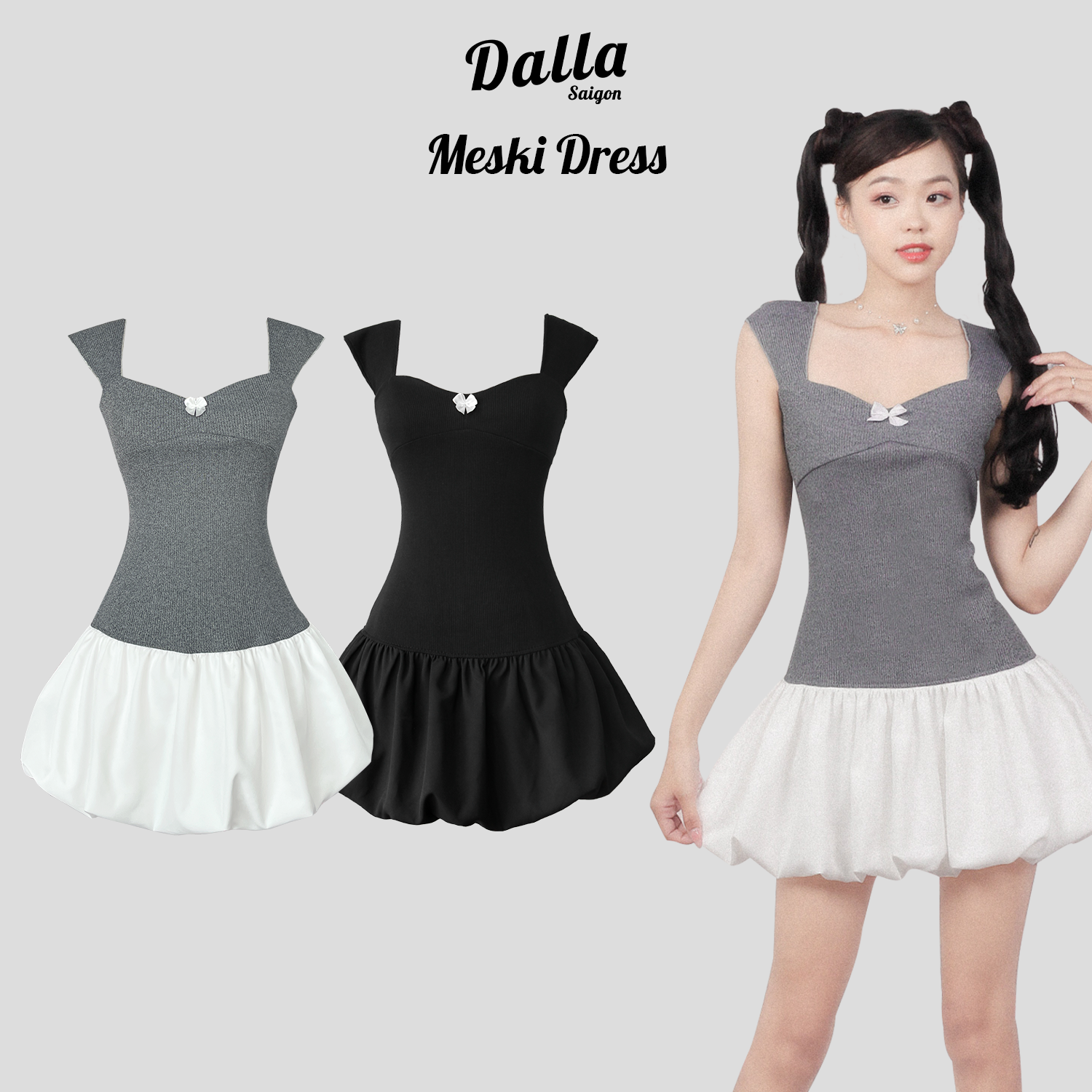 DALLA Đầm thun dây đuôi phồng (D24)