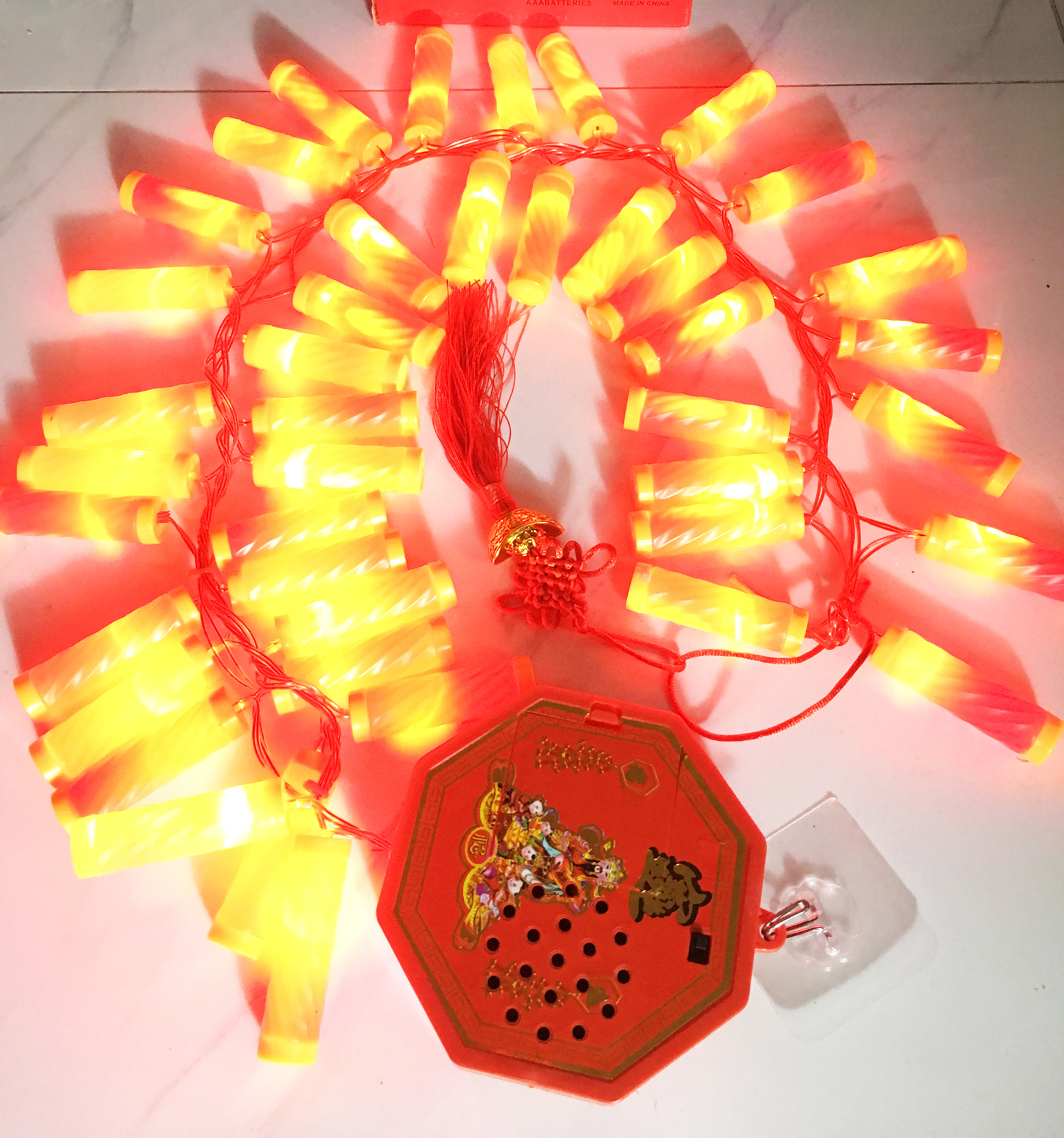 Dây pháo dùng pin đèn LED trang trí tết, Dây pháo trang trí ngày tết nháy đèn led, tiếng pháo nổ
