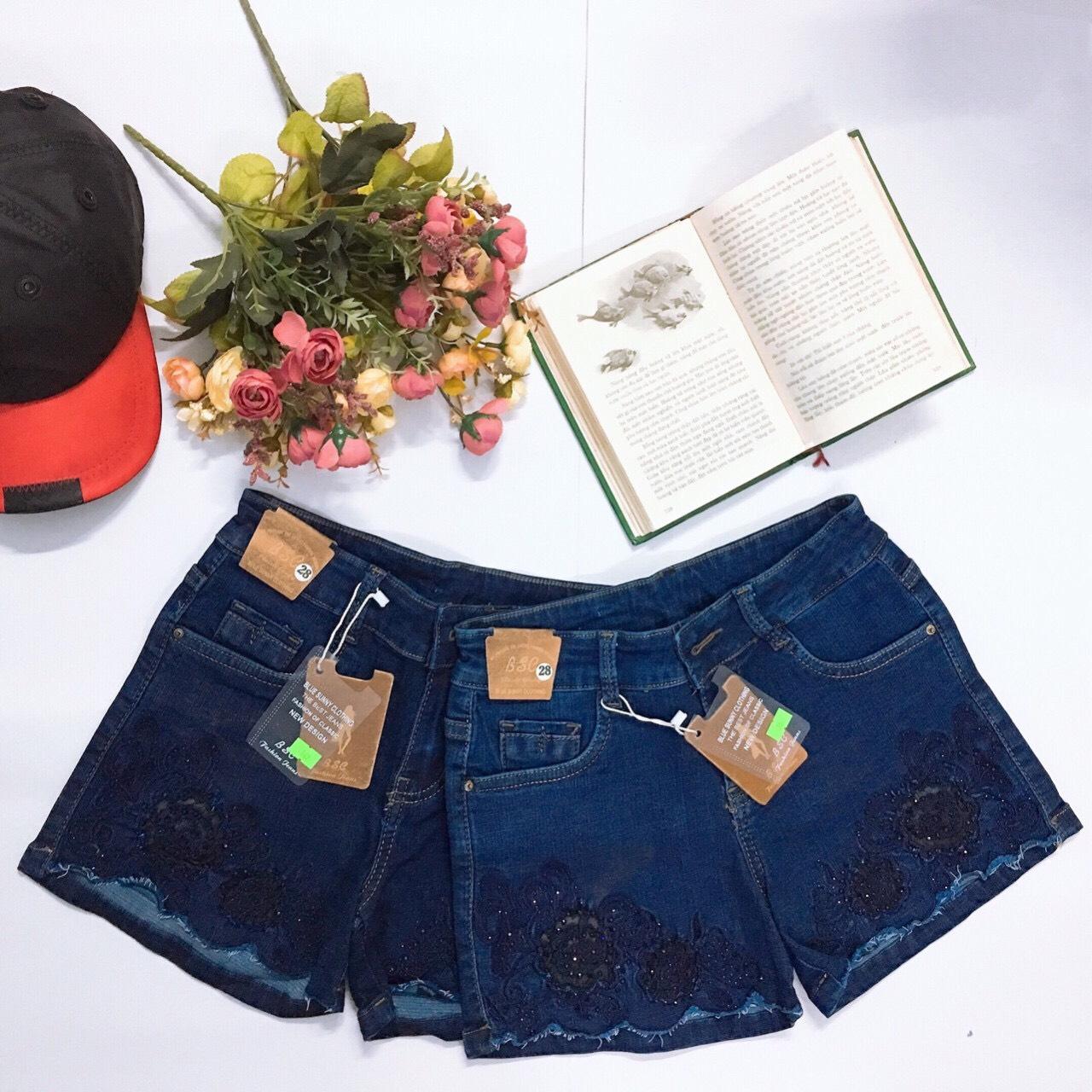 [HCM]Quần sọt jean thêu hoa đính cườm (có big size) JST