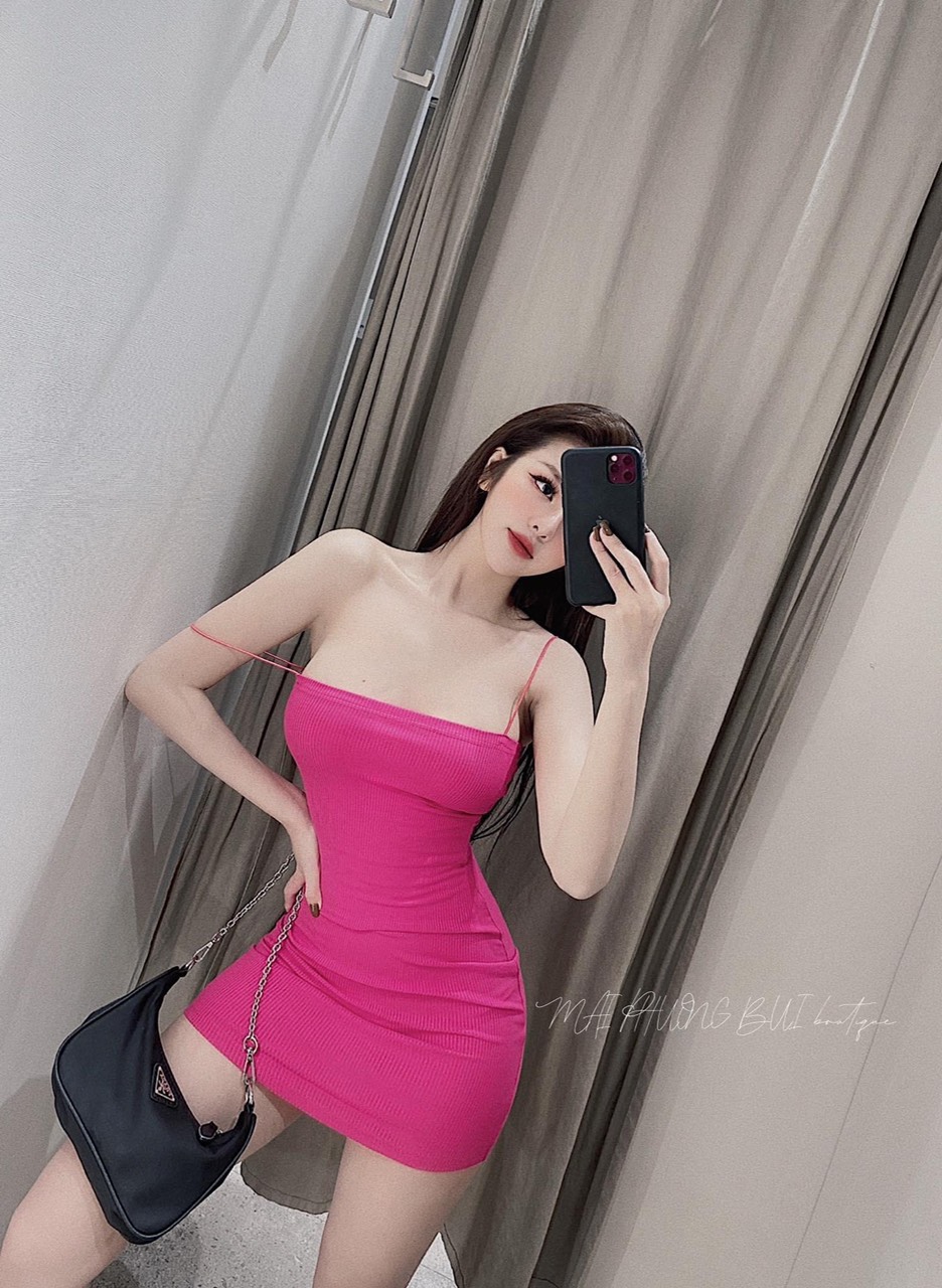 Đầm 2 dây bún chất thun borip siêu đẹp ôm body tôn dáng