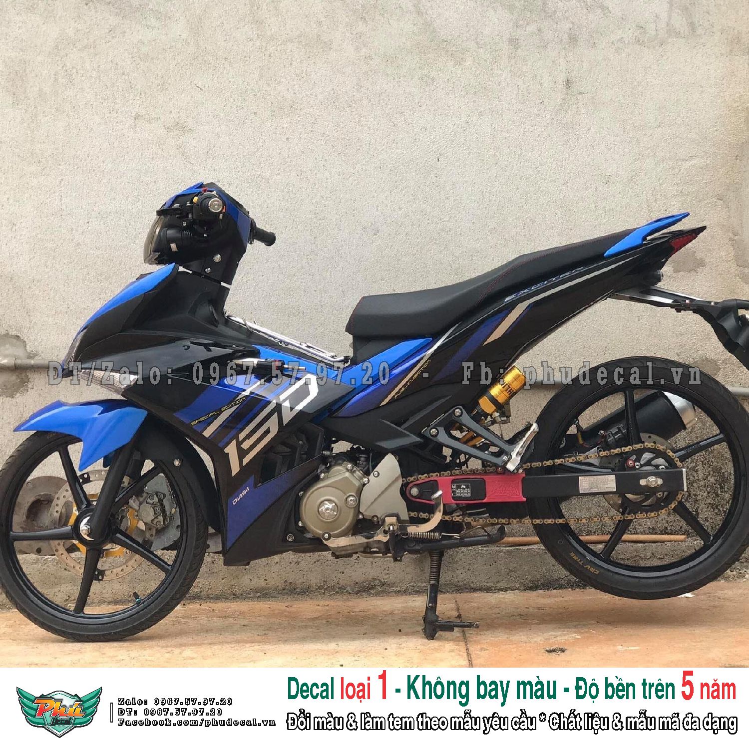 Tem rời Exciter 150 đen xanh Gp