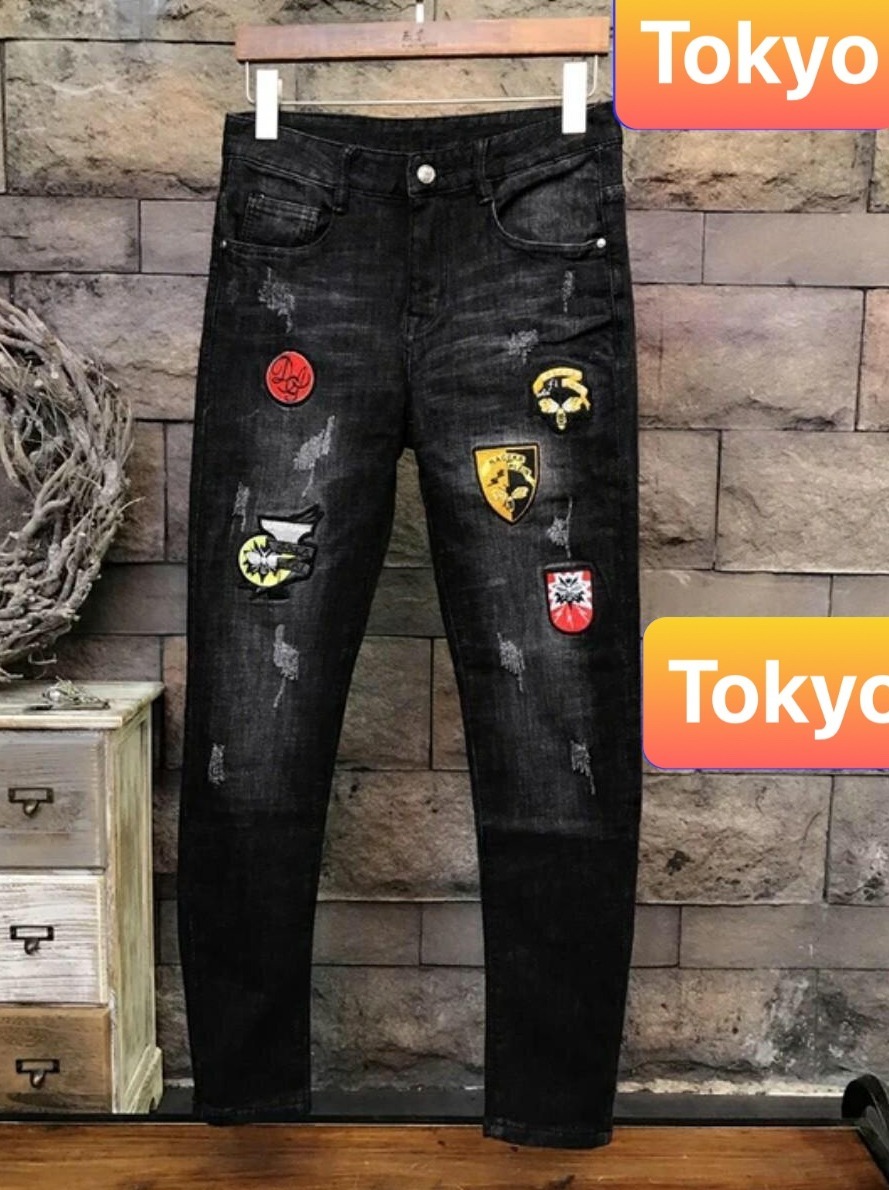QUẦN BAGGY JEAN NAM CHẤT BÒ ĐEN LOGO NHẬT BẢN THÊU SÀNH ĐIỆU MỚI CAO CẤP TK-0946 TOKYO FASHION