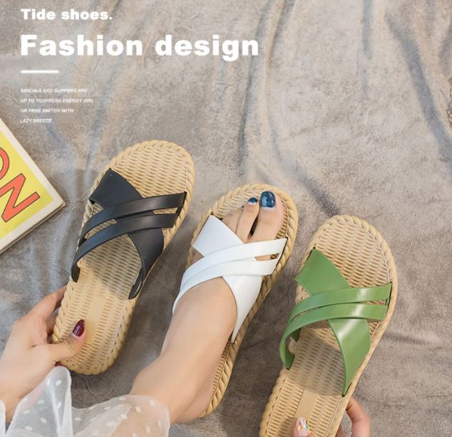 Dép nữ quai chéo đế cói chống trượt DN04