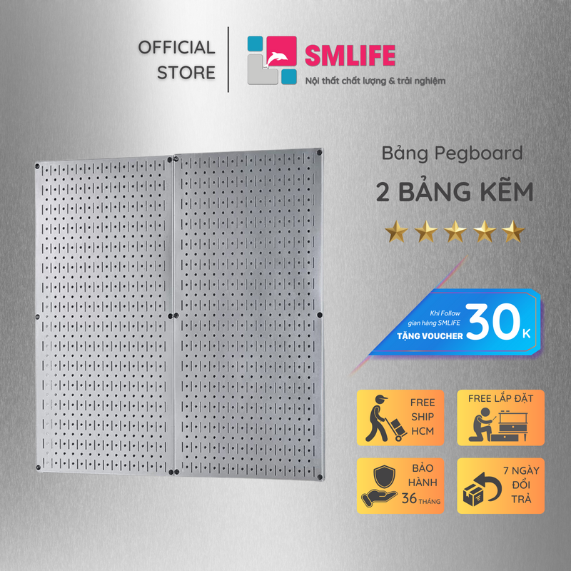 Bộ 2 Bảng treo dụng cụ Pegboard kim loại SMLIFE 80×40cm – Mạ Kẽm - Lưu trữ dụng cụ trực quan, dễ tìm kiếm