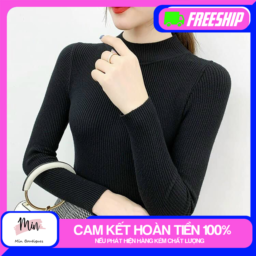 Áo cổ lọ 3 phân tay dài - thun len gân