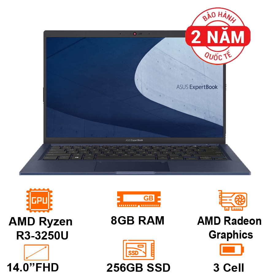 Laptop asus expertbook l1400cda-ekr382: amd r3-3250u, radeon vega 3 graphics, ram 8g, ssd nvme 256g, no os, 14.0 ”fhd