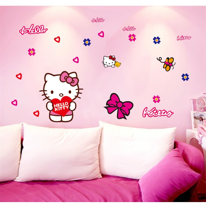[HCM]Decal Dán Tường cho bé gái Combo Hello Kitty - Pvc Vinyl