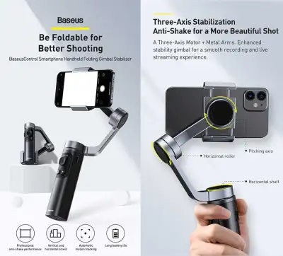 Tay cầm chống rung đa năng cho điện thoại máy ảnh Baseus BC02 Control Smartphone Handheld Folding Gimbal Stabilizer