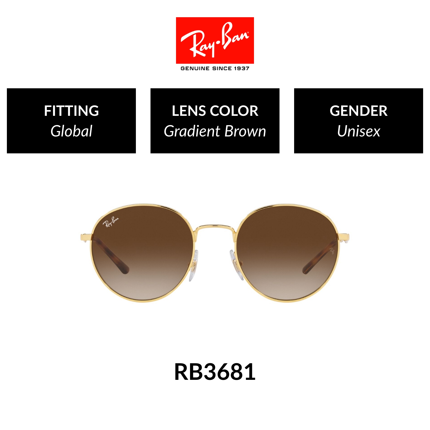 Mắt kính ray-ban - rb3681 001/13 - kính mát size 50