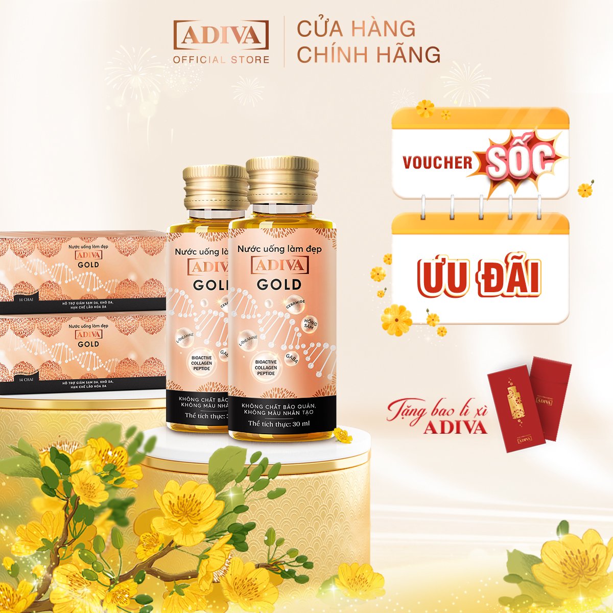 COMBO 02 Hộp Nước uống làm đẹp Gold ADIVA Collagen