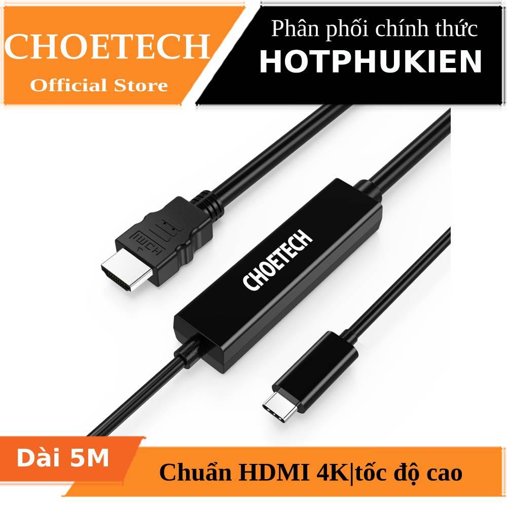 [HCM]Dây cáp chuyển đổi cổng PD Type-C ra cổng HDMI chuẩn phân giải 4K  dài 5m hiệu CHOETECH CH0050 cho điên thoại Macbook (Tốc độ ổn định 10Gbps / 60Hz Video chất lượng cao 4K) (Bảo hành 03 tháng 1 đổi 1) - Phân phối bởi Hotphukien