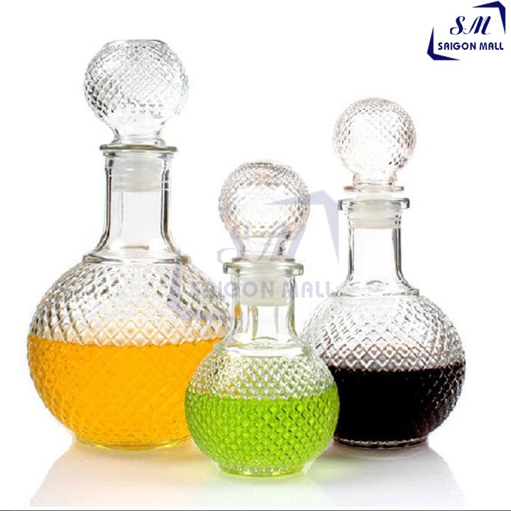 Combo 3 bình thủy tinh đựng rượu br07 3 size hình dáng quả cầu kim cương 750ml-500ml-200ml bộ 3 bình trang trí đựng rượu trưng bày rất đẹp