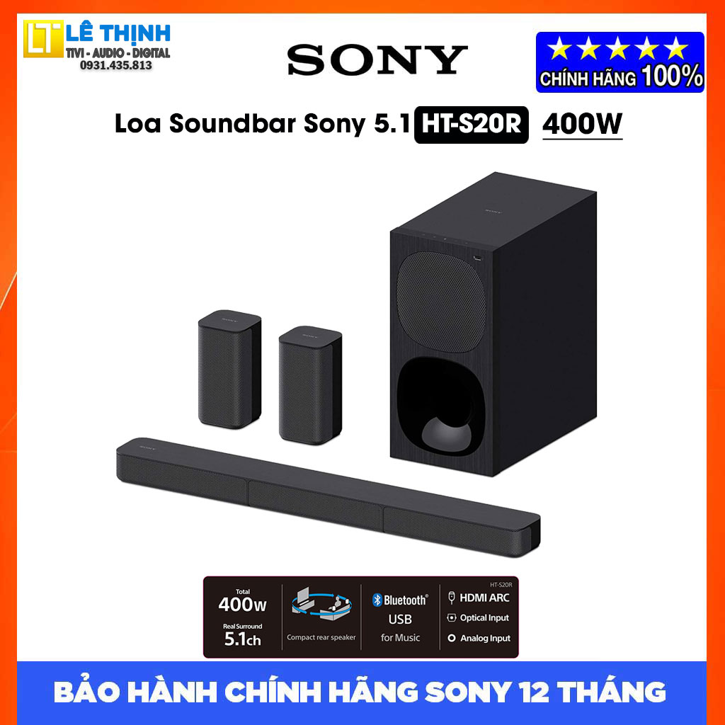 Loa thanh Soundbar Sony 5.1 HT-S20R [400W] - Hàng chính hãng - Bảo hành chính hãng 12 tháng toàn quốc