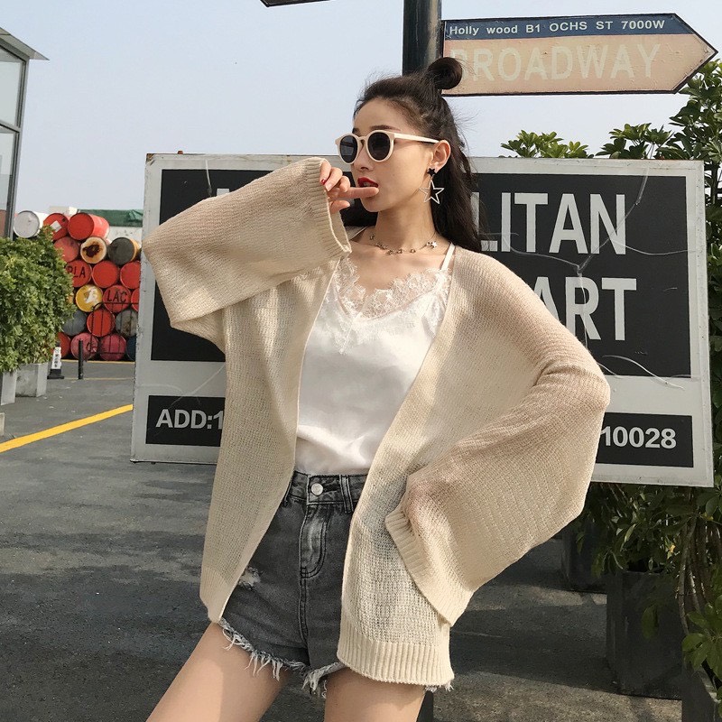 Áo cadigan khoác ngoài len mỏng đi biển