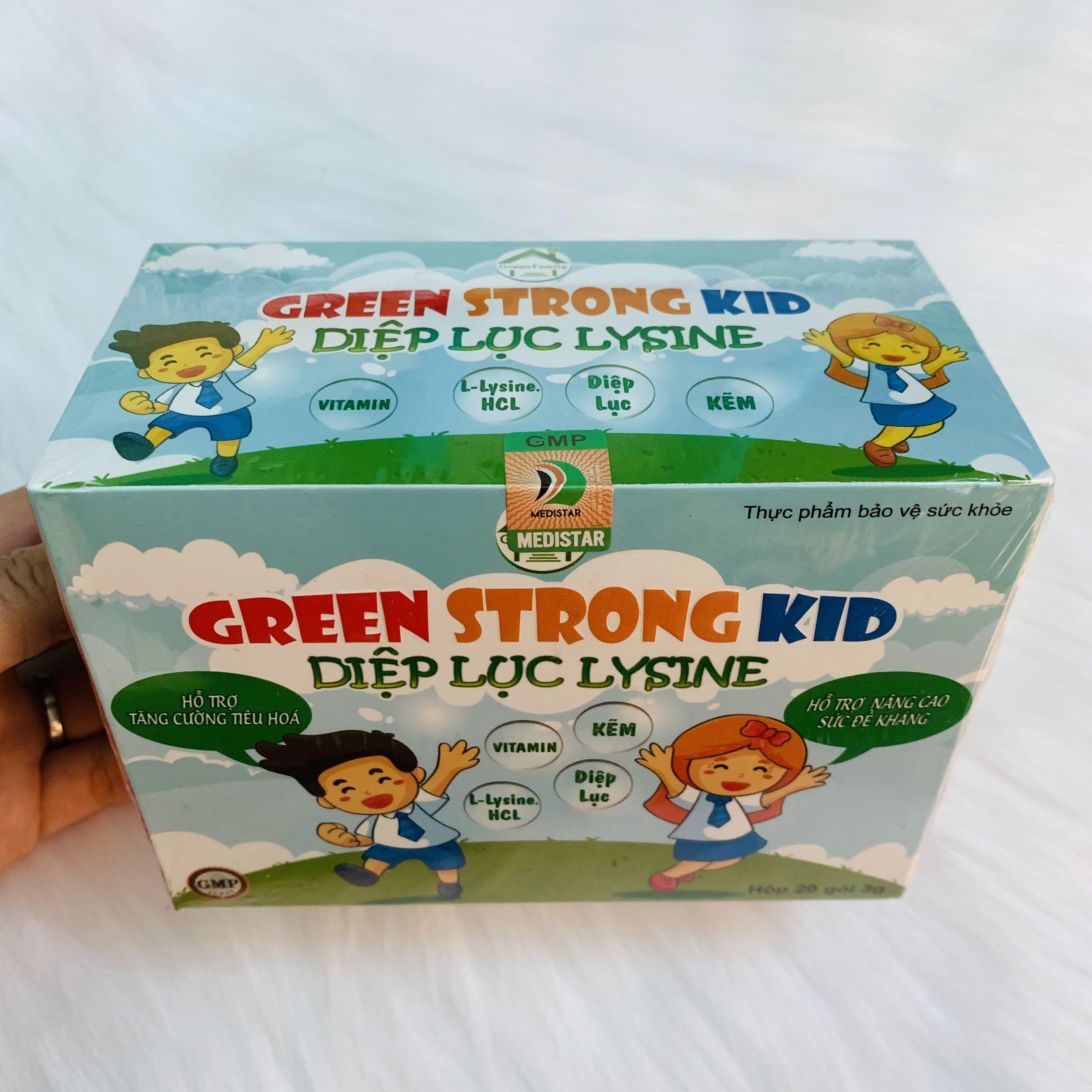 (Sale date 1/2025) Diệp Lục Lysine (Green Strong Kid) Hộp 30 gói