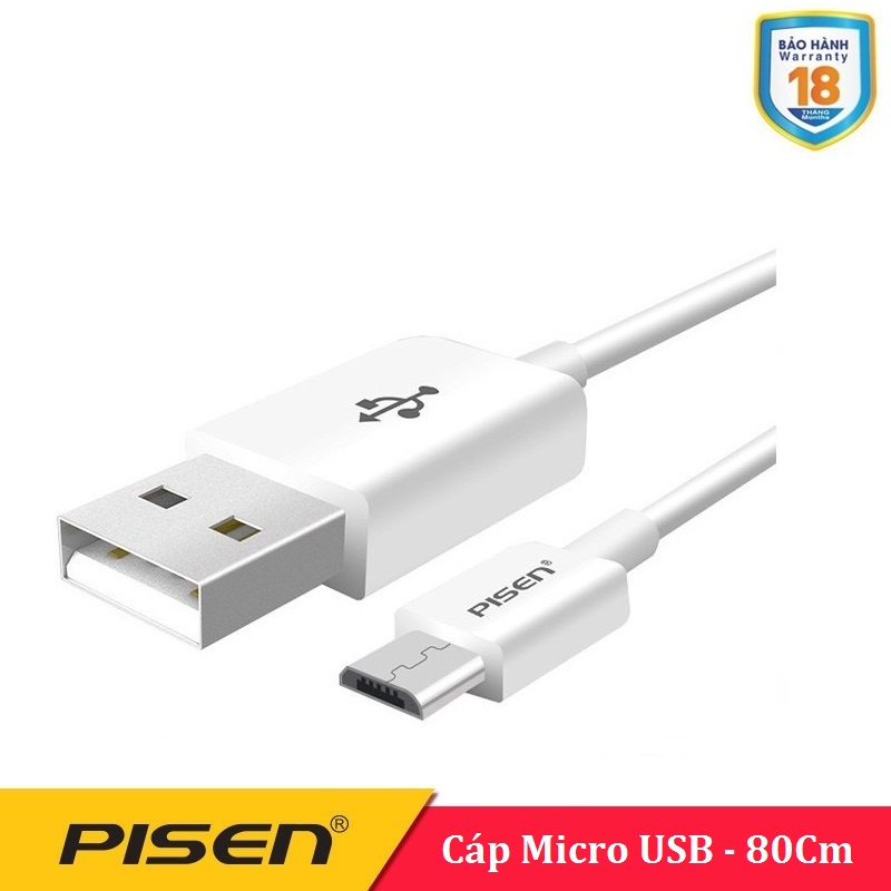 Cáp Pisen Micro USB 80cm - BH 18 Tháng