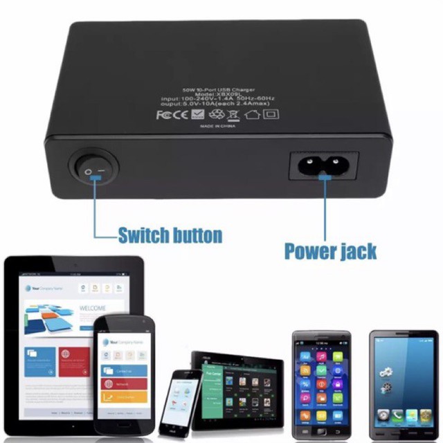 [HCM][BẢO HÀNH 6 THÁNG] Ổ cắm USB 50W Sạc Nhanh Thông Minh 10 Cổng USB