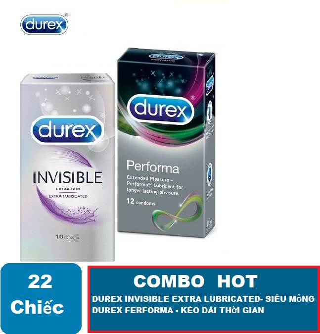 [HCM]Bao cao su Durex Invisible LuBricated 10s + Tặng Bao cao su Durex Performa 12s - Sản phẩm CHÍNH HÃNG