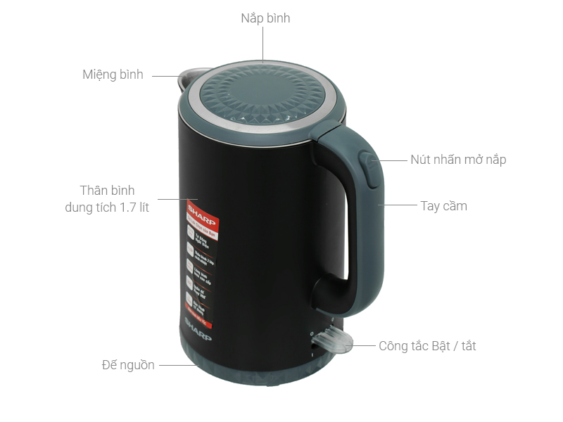 Bình đun siêu tốc Sharp EKJ-17EVPS 1.8 lít (4 màu)