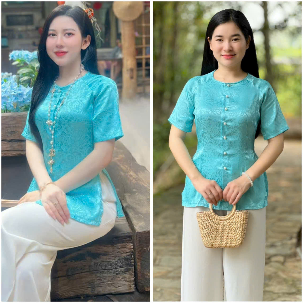 ÁO BÀ BA LỤA GẤM TAY NGẮN CỰC KUTE # ÁO LẺ, QUẦN LẺ