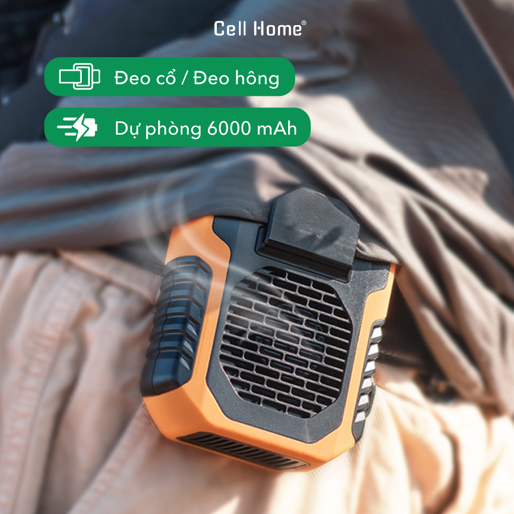 Quạt đeo cổ đeo hông kiêm sạc sự phòng siêu bền bỉ quạt thắt lưng cho hoạt động ngoài trời