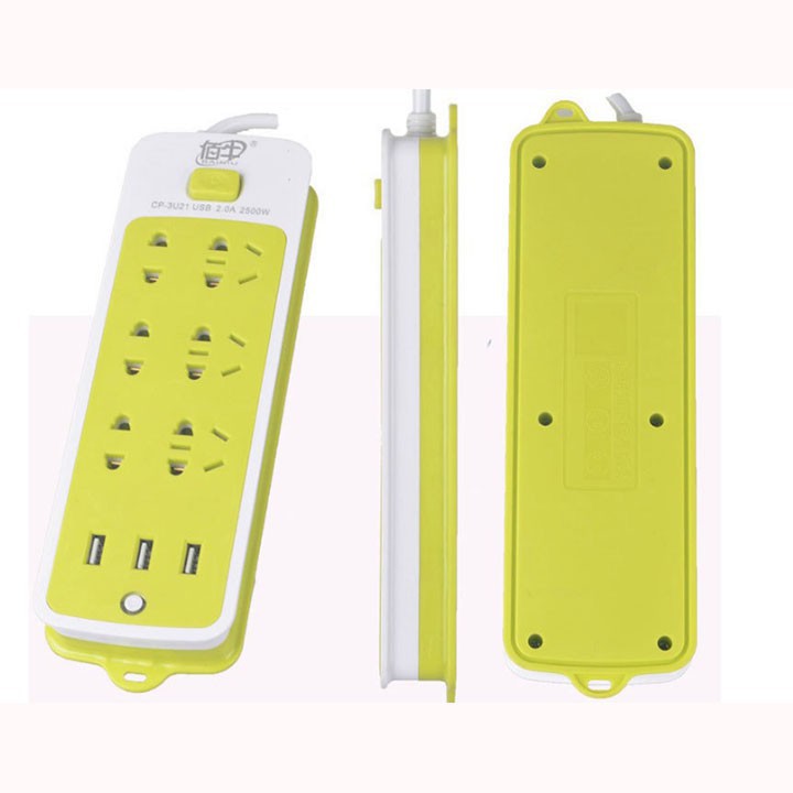 Ổ điện dài, xanh lá cây có cổng USB
