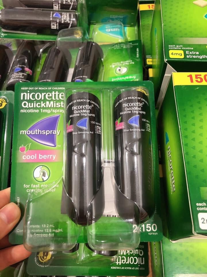 Xịt Nicorette vị bạc hà QuickMist khử mùi miệng freshmint 150 lần