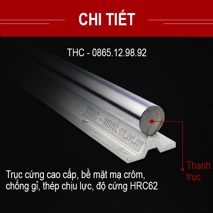 Thanh Ray Trượt Tròn Có Đế SBR Dài 1 Mét Phi 25mm