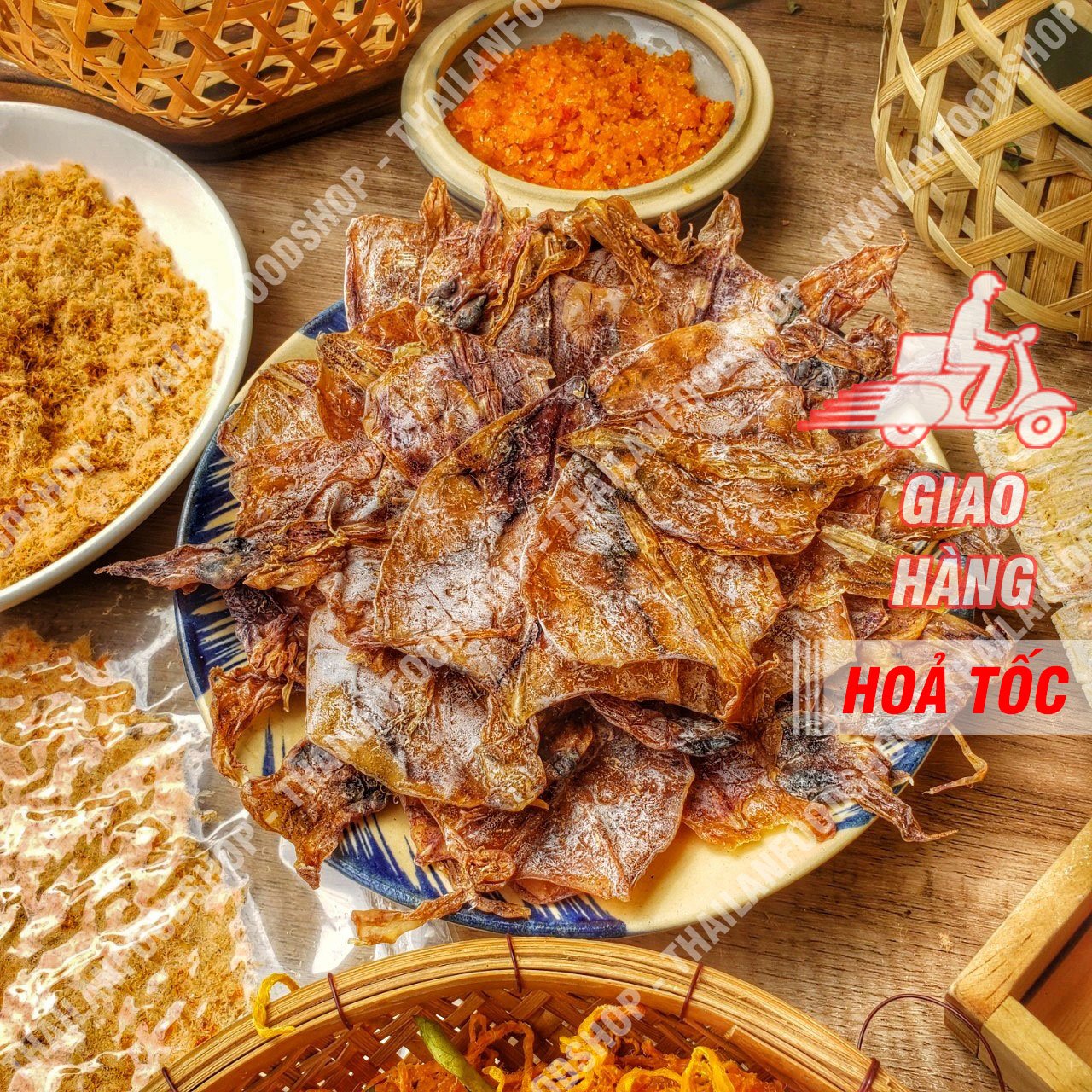 Khô mực chế biến/ ăn liền: mực cán - mực sợi tẩm vị - mực hấp dừa - mực rim - khô mực mini - râu mực tẩm vị - mực cơm