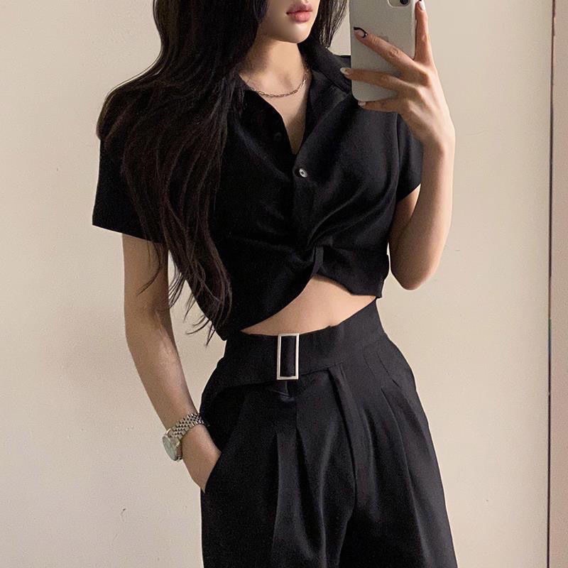 Áo Sơ Mi Crotop Lụa Dáng Cộc Tay Vạt Chéo (Ct003)