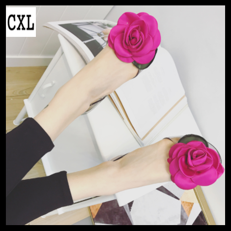 CXL Brand Fashion Korean Version Beautiful Beach Jelly Flat Shoes Big Flowers Inlay Sandals For Women (35-40 size)