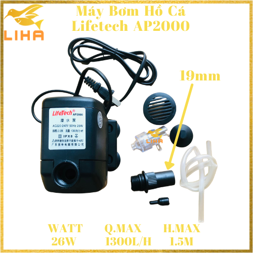 Máy Bơm Nước Lifetech AP2000 (26W-1300L/H-1.5M) - Máy Bơm Lifetech AP2000 Cho Hồ Cá