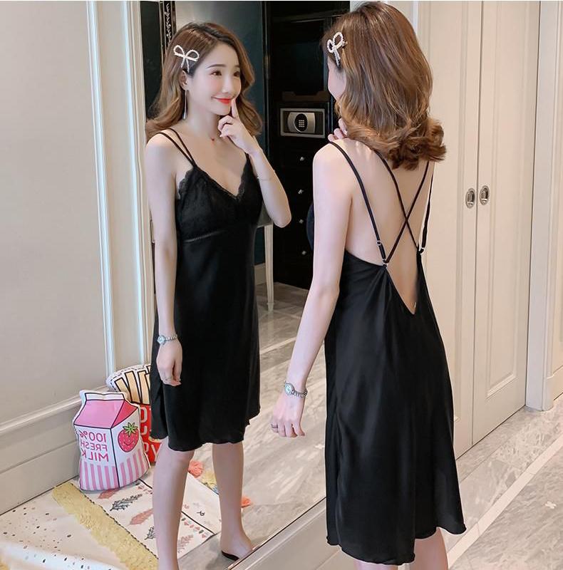 [HCM]Váy ngủ lụa phối ren có đệm ngực cực sexy_VN27