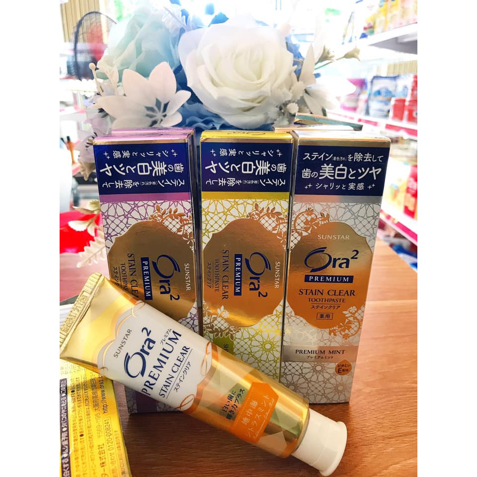 Kem đánh răng Ora2 Premium Stain Clear Nhật Bản (Màu vàng , Tím , Trắng)