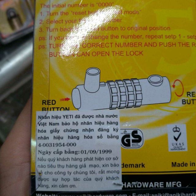 ổ khoá số cao cấp YETI chính hãng /loại thường lựa chọn