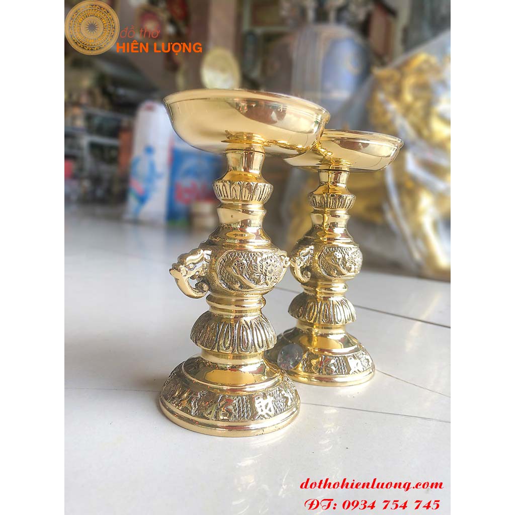Brass Candle Holder with Handle 15cm High for Worship