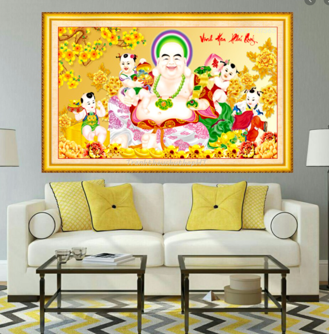 Tranh Đính Đá PHẬT DI LẠC (ĐÁ ABC CAO CẤP). Kích Thước: 1m x 60cm