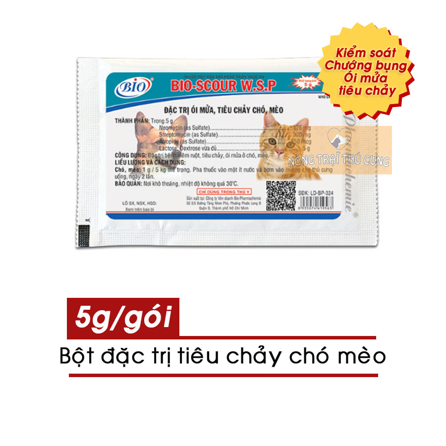 Bột Ói Mửa Tiêu Chảy Cho Chó Mèo BIO-SCOUR Gói 5g - [Nông Trại Thú Cưng]