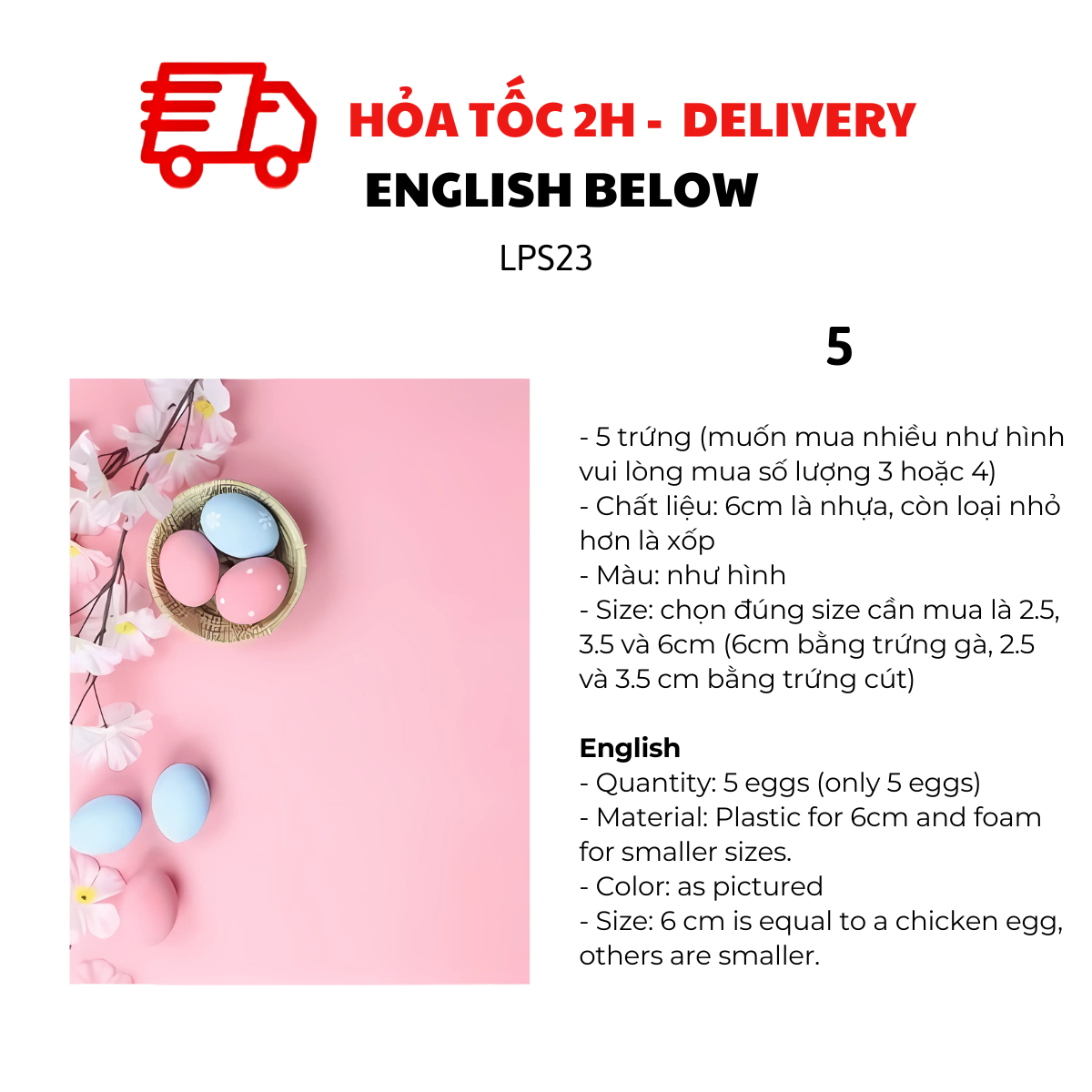 Trứng Phục Sinh Trang Trí Nhiều Mẫu, Nhiều Size - Multiple Sizes of Easter Eggs for Easter Hunts and Party Decorations LPS23