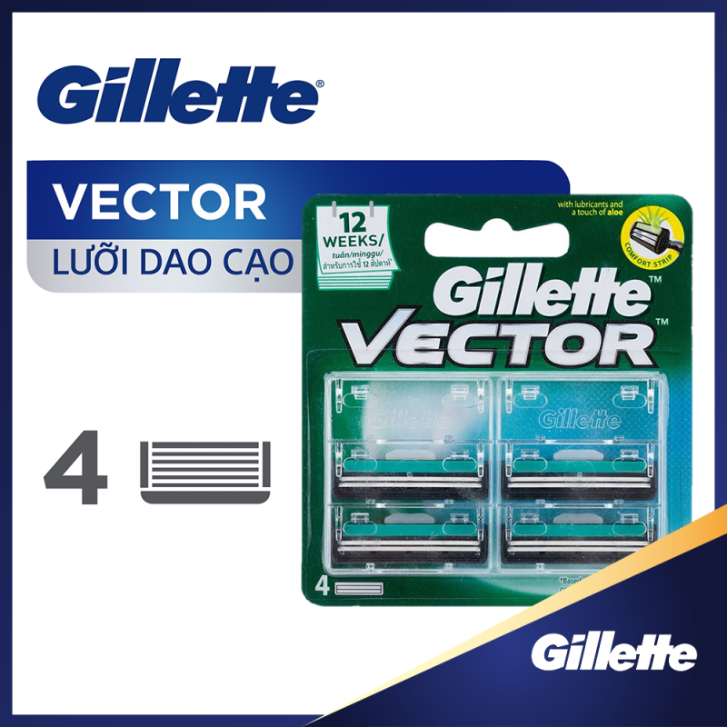 Lưỡi dao cạo râu Gillette Vector ( 4 lưỡi/vỉ ) nhập khẩu